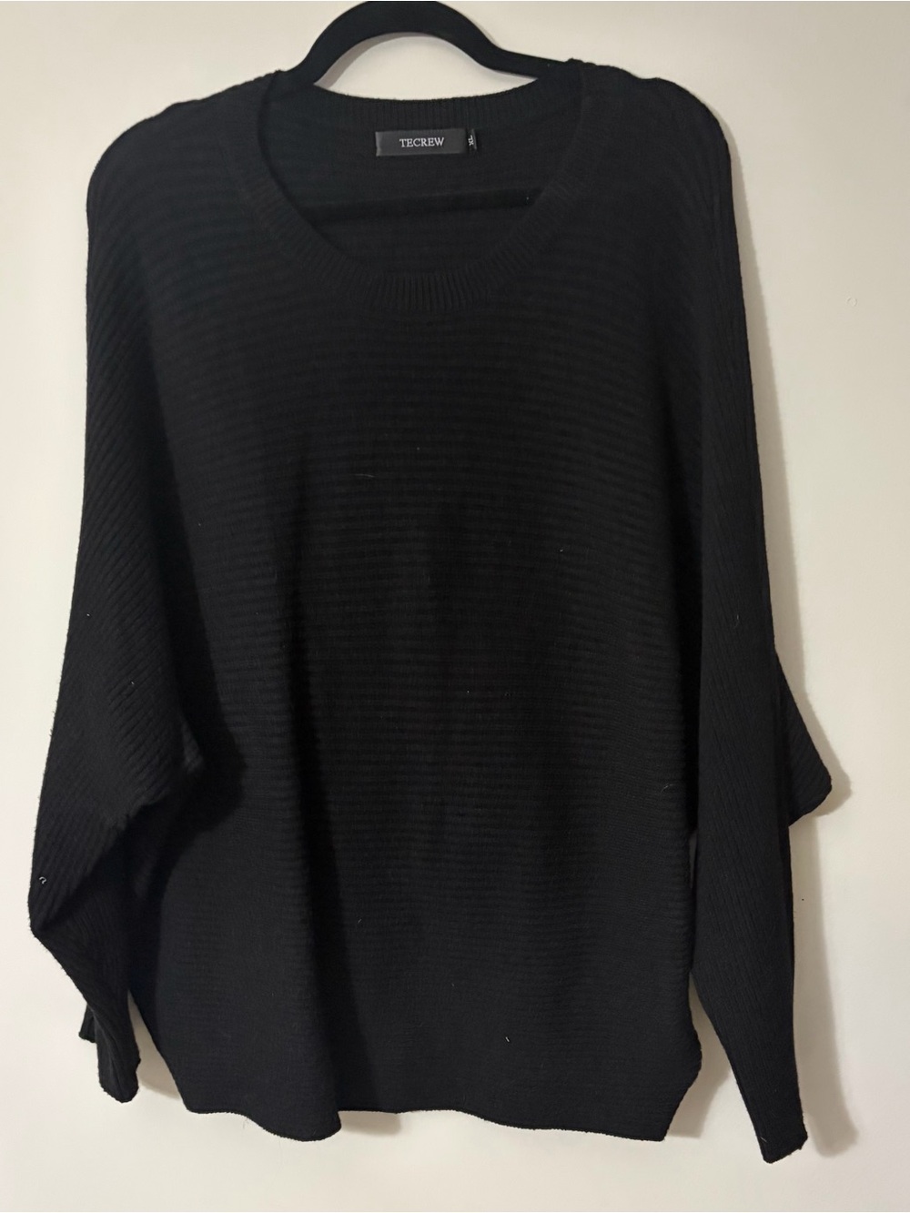 TECREW Women's Black Ribbed Crew Neck Sweater